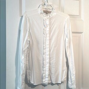 Loft white ruffle collar button down shirt. Size is small petite.